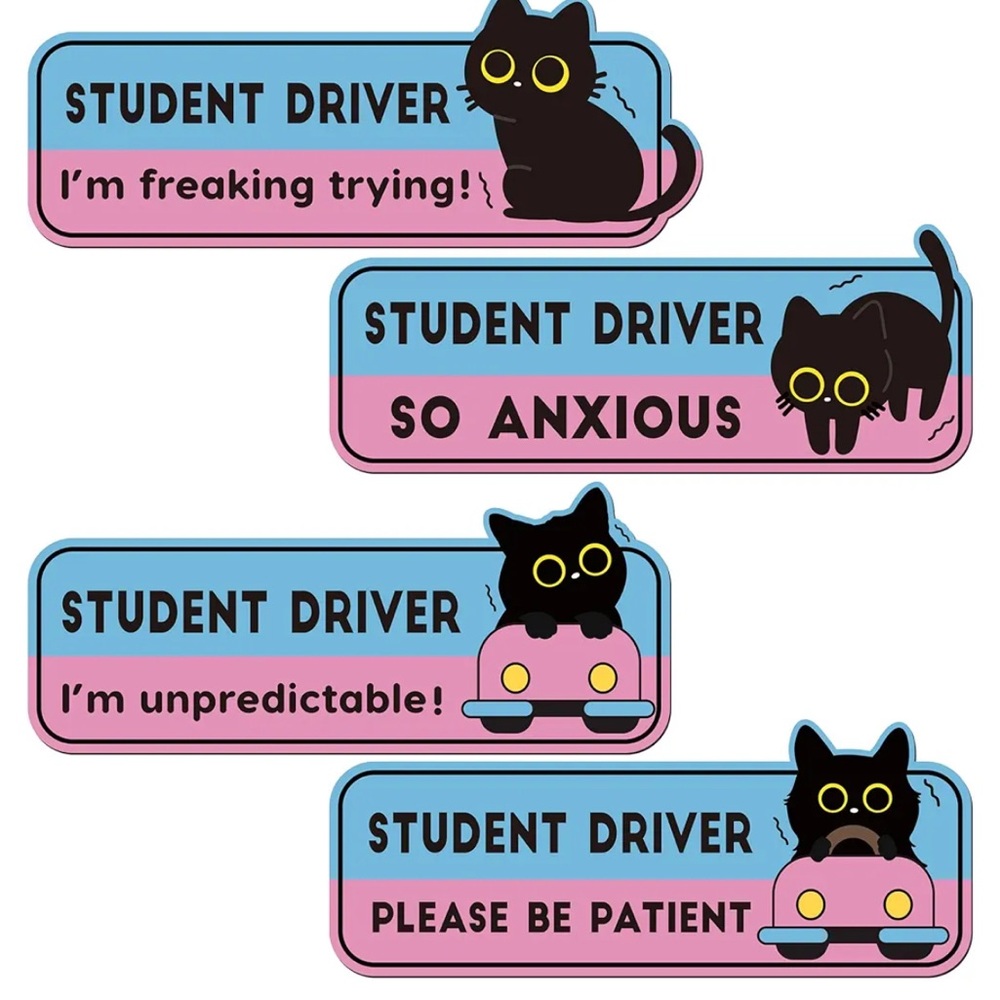 Black Cat Student Driver Sticker Set